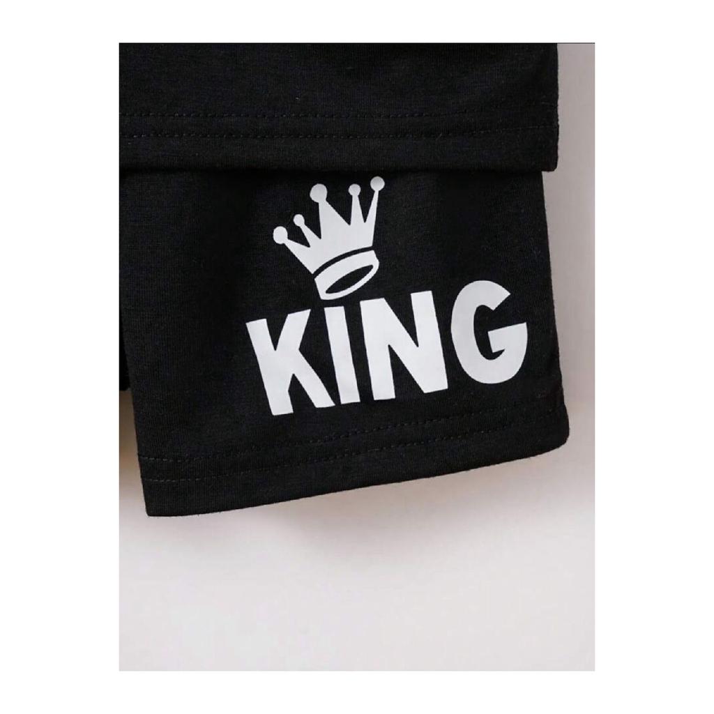 Boy's King Printed Black And White Shorts T-shirt Set