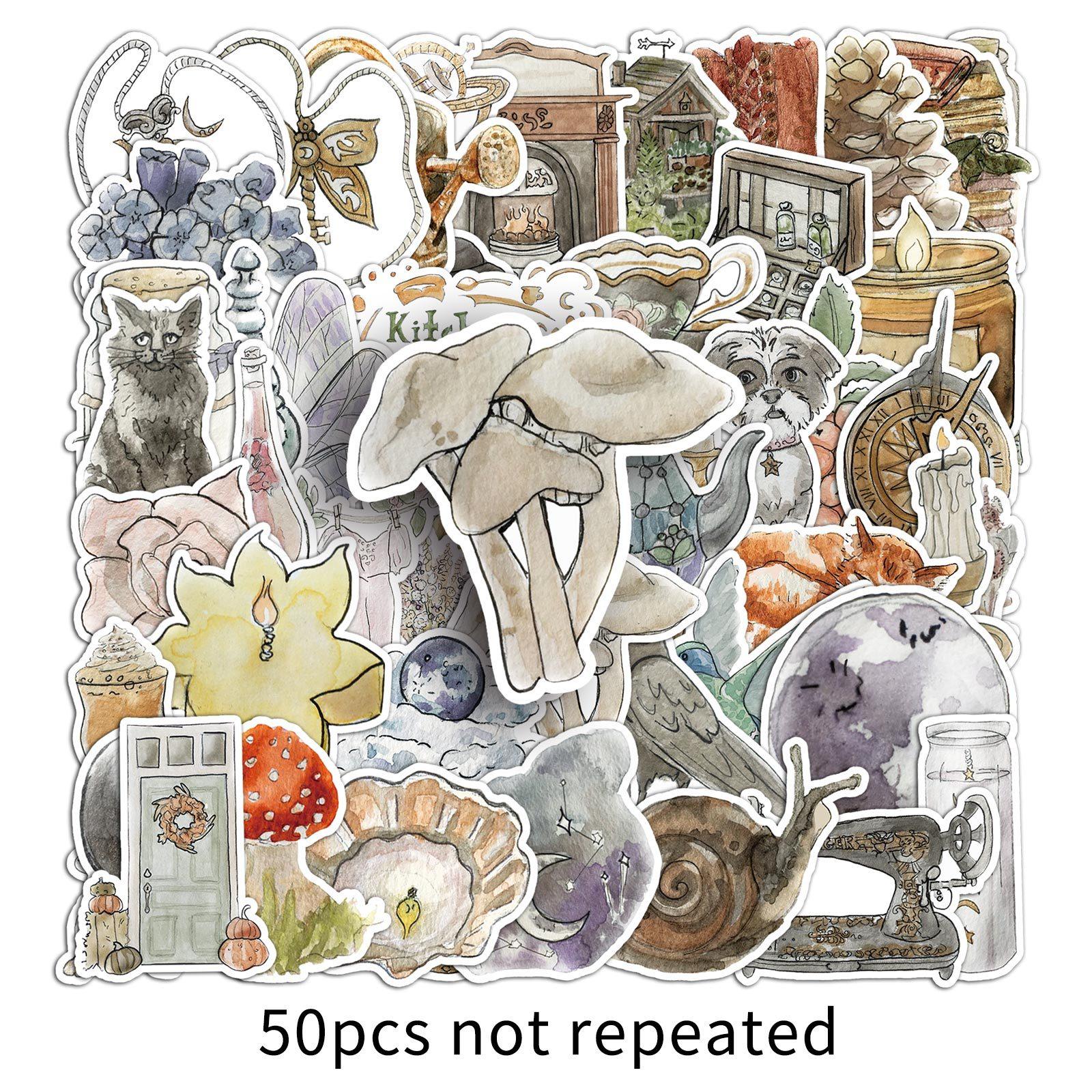 

50 Наклеек-граффити в акварельном стиле, персонализированные, маленькие, свежие, нарисованные вручную, декоративные, для чехла мобильного телефона, чашки для воды, чемодана