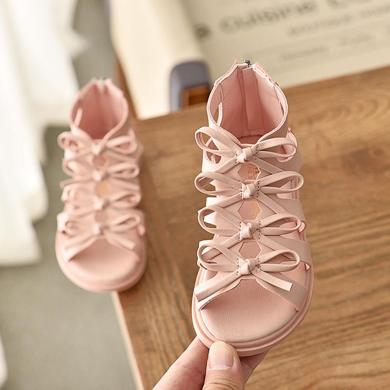 2025 Summer Girls' Soft Leather Roman Sandals - Korean Style Princess Shoes