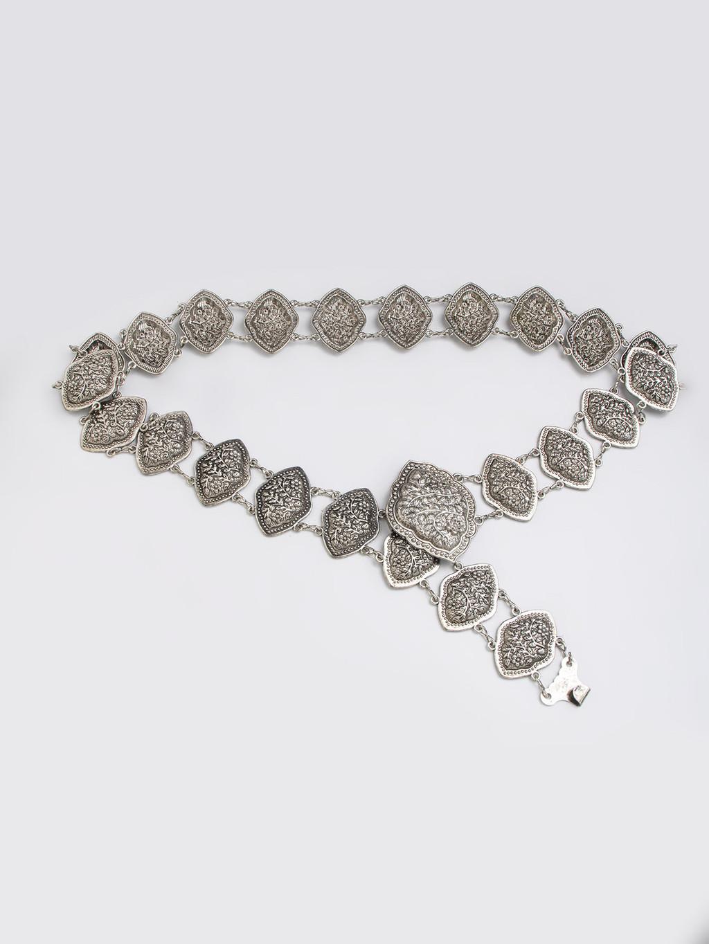 

Женский металлический пояс с ретро-гравировкой для культурных костюмов, моды и EllipticalSilverBelt