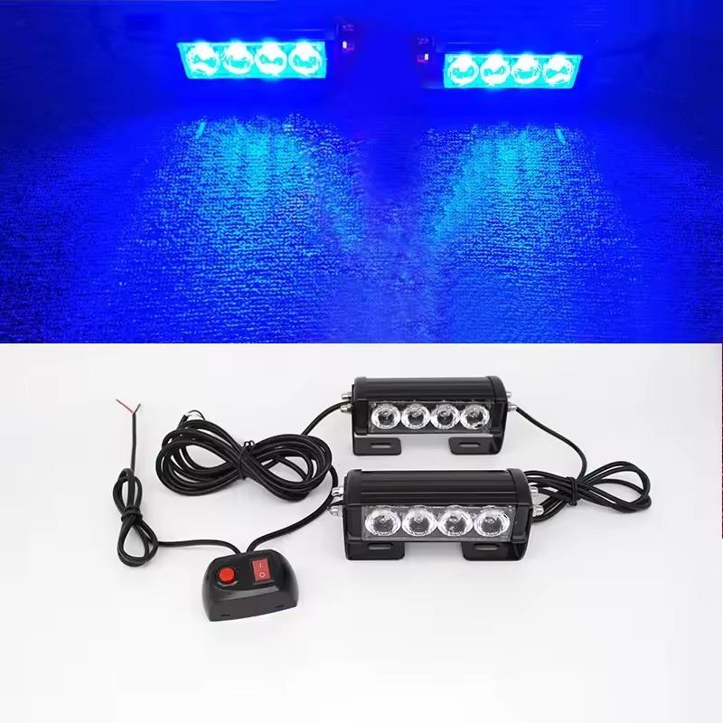 4 светодиода, один на два, стробоскоп, средняя решетка, предупреждающий свет, 8 светодиодов, стробоскоп, один на два, длинный свет на бампер, открытие