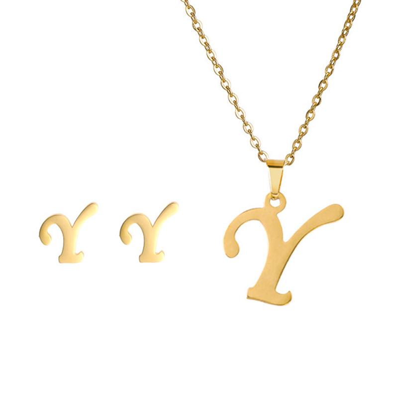 Fashion Stainless Steel A-Z Alphabet Initial Necklace 26 English Letter Earrings Necklace For Women Set Personalize Jewelry Gift CLE