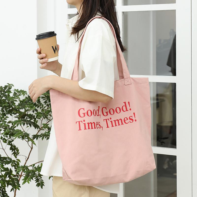 IELGY Korean Version of Casual Large-capacity Literary Canvas Bag, Simple Letter Printing Handbag