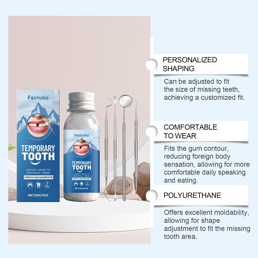 Feimuko Temporary Tooth Care Kit - Plastic Solid Dental Gel - Beautiful Smile, Convenient Tooth Care