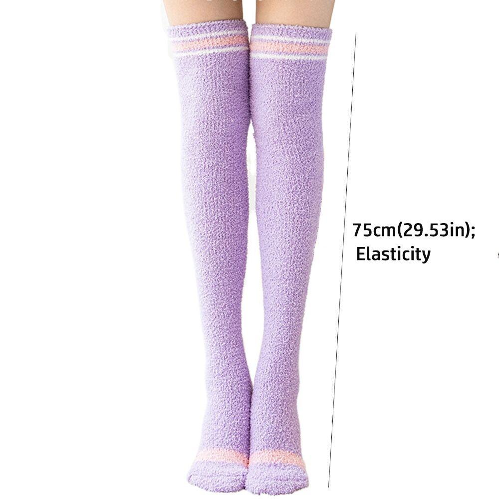 Lange Über-Knie-Socken Korallenrot Samt Warme Beinbekleidung Flauschige Damen-Kniestrümpfe Winter