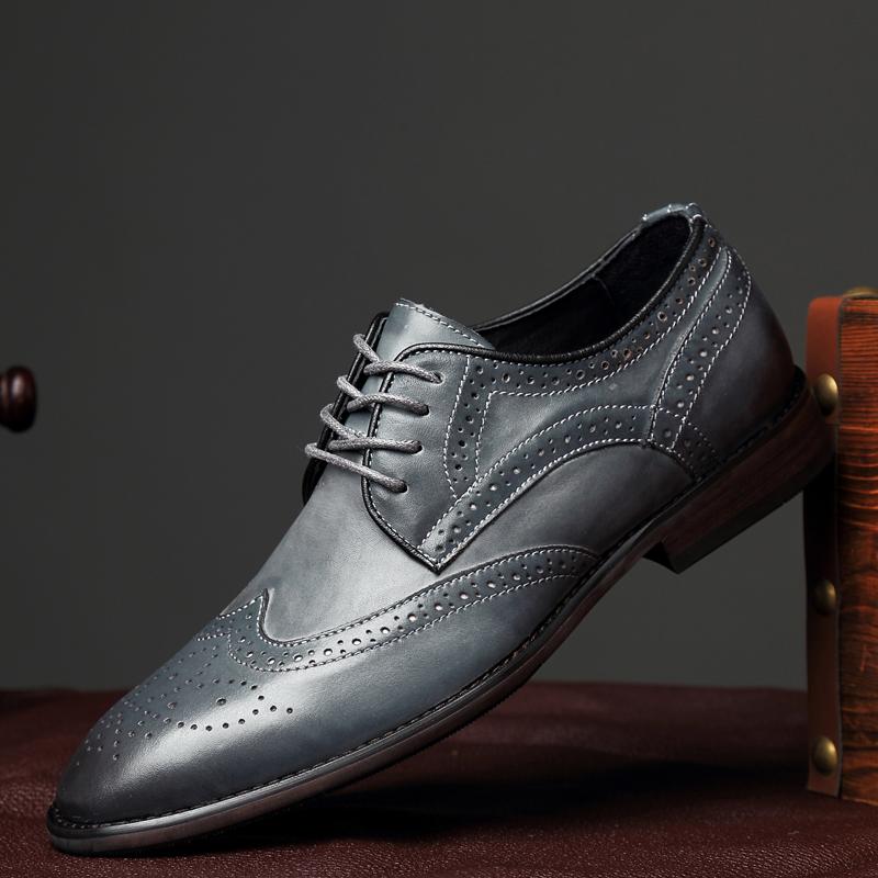 Mens Shoes Casual Luxury Derby Shoes Genuine Leather Business Brogue Shoes Pointed Toe Elegant Formal Shoes High Quality Oxford