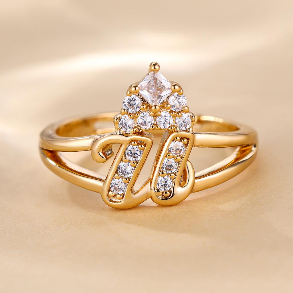 Bague de princesse en Zircon, couleur dorée, 26 lettres anglaises, anneau d'ouverture réglable, bijoux de mariage, cadeau de saint valentin, 1 pièce