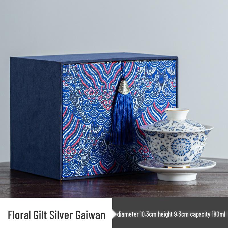 Gaiwan Enamel Overglaze Sancai Bowl Set - National Tide Kung Fu Tea Brewing Cup, Light Luxury Style