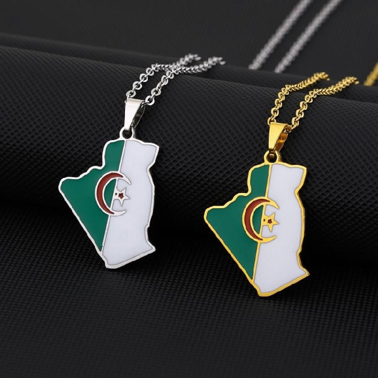 Collar con Colgante Mapa de Argelia Pareja Patriótica Estilo Étnico Regalo de Personalidad