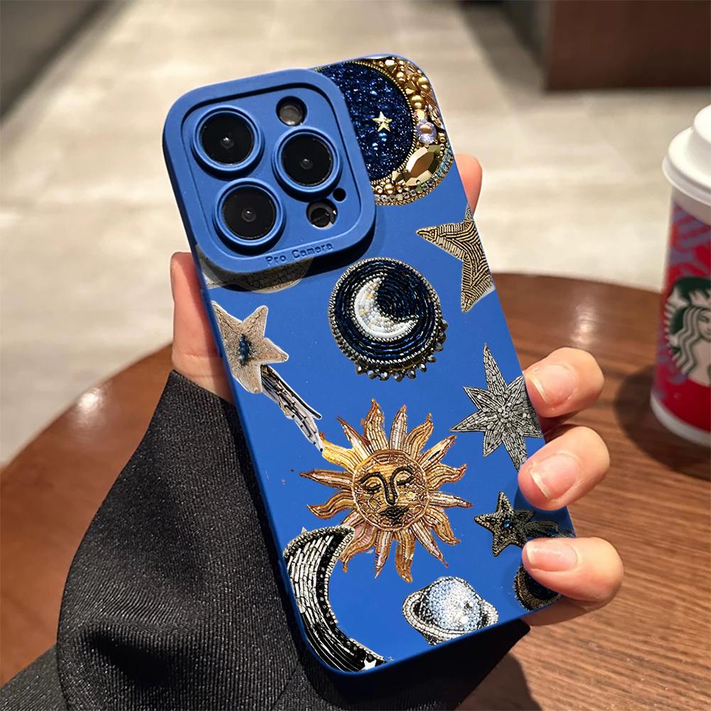 Luxury Star Moon Phone Case For iPhone 7 8 16 14 15 Plus XS XR X For iPhone 16 15 17 14 13 12 11 Pro Max Soft Silicone TPU Funda