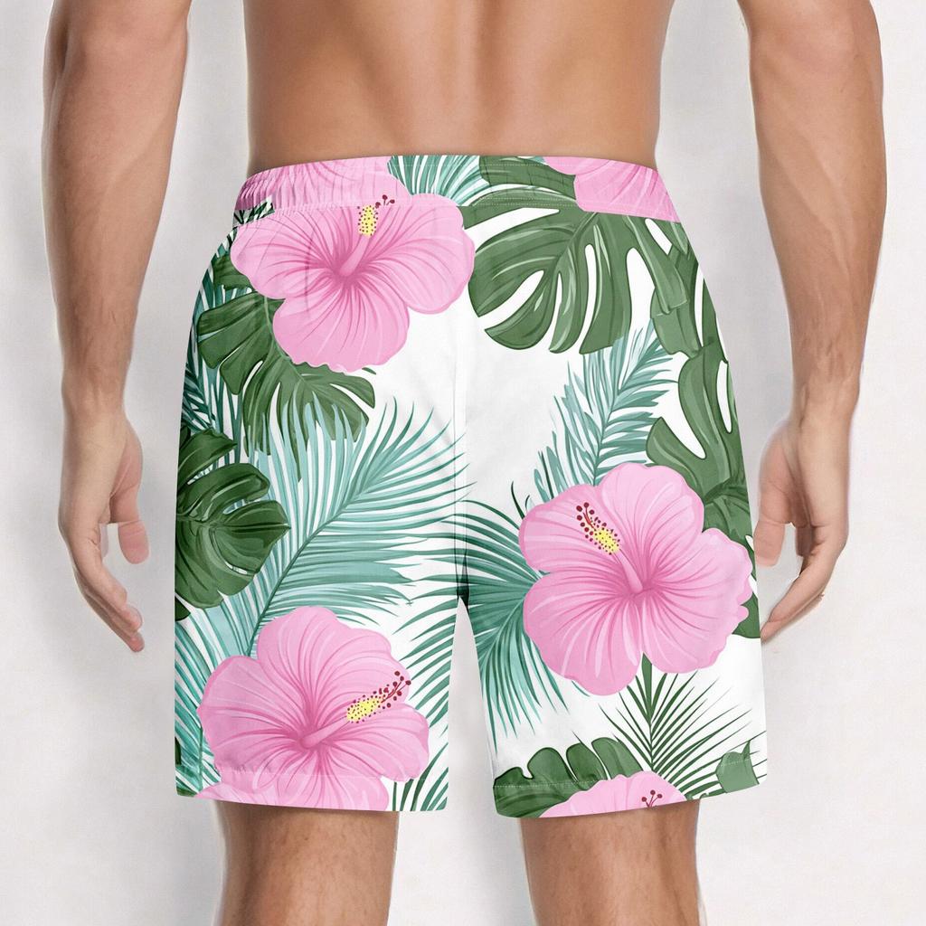 Men's Fashion Hawaiian Print Elastic-Waisted Casual Yoga Pants Beach Shorts