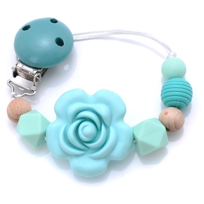 Baby Teether Pacifier Chain Silicone Wood Beads Pacifier Clips Infant Nipple Appease Soother Chain Clip Dummy Holder Nipple Clip