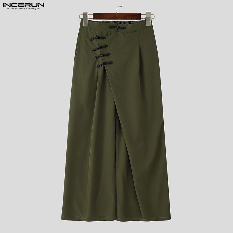 INCERUN Men High Waist Back Elastic Traditional Knot Casual Long Trousers Pants