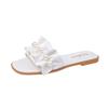 2025 Summer New Beach One-word Slippers Foreign Trade Women's Shoes Trendy Fairy Style Pearl Lace Cool Slippers Women's Outer Wear