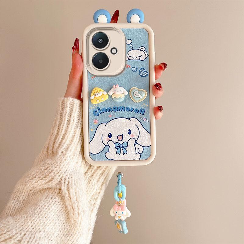 KEYSION Cute Ear 3D Cartoon Case for Redmi 13C 4G 5G with Bracelet Soft Silicone Shockproof Phone Cover for Xiaomi POCO C65