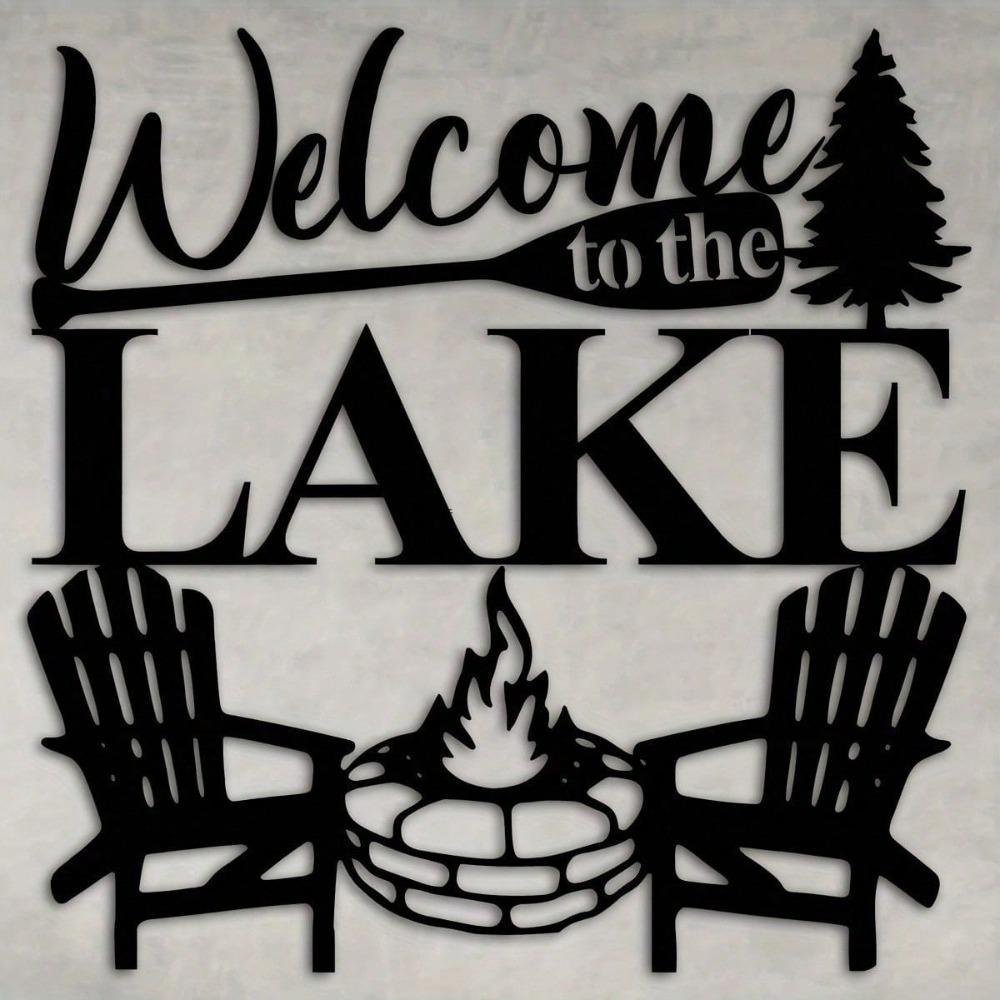 Vintage Welcome To The Lake Metal Sign Wall Art Decor Rustic Cabin Gift