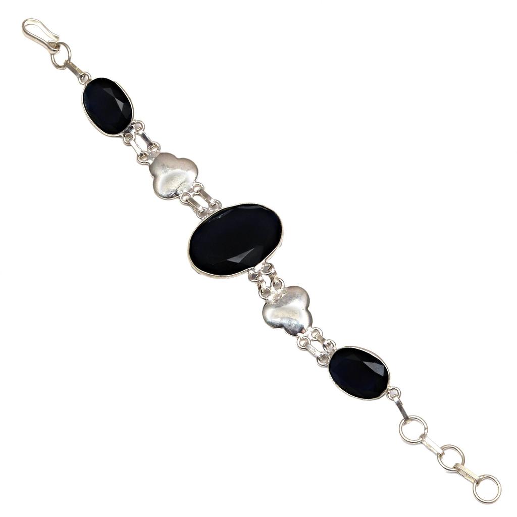 Black Silver Onyx Bracelet Sterling Gemstone Cuff Handmade Vintage SILVER