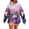 Ladies' Christmas Printed Bow Long Sleeved Loose Fitting Headband With Rope Hooded Sweatshirt Top