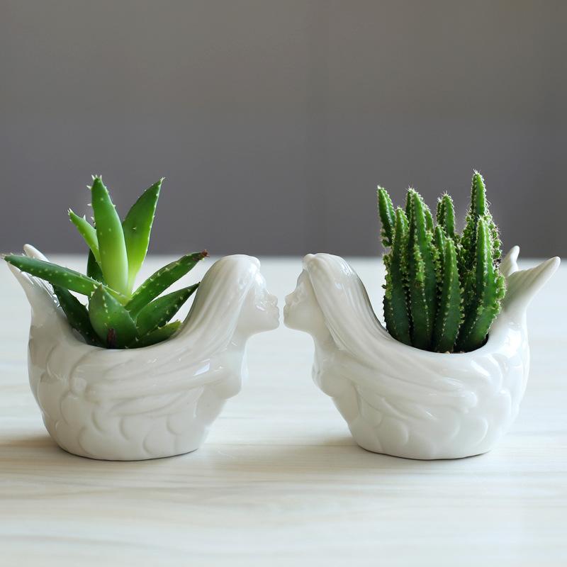 Mermaid Flowerpot Succulent Pot Planter Bonsai Desktop Ornaments Home Office Decor Garden Decoration Ceramic Art Vase Plant Pot