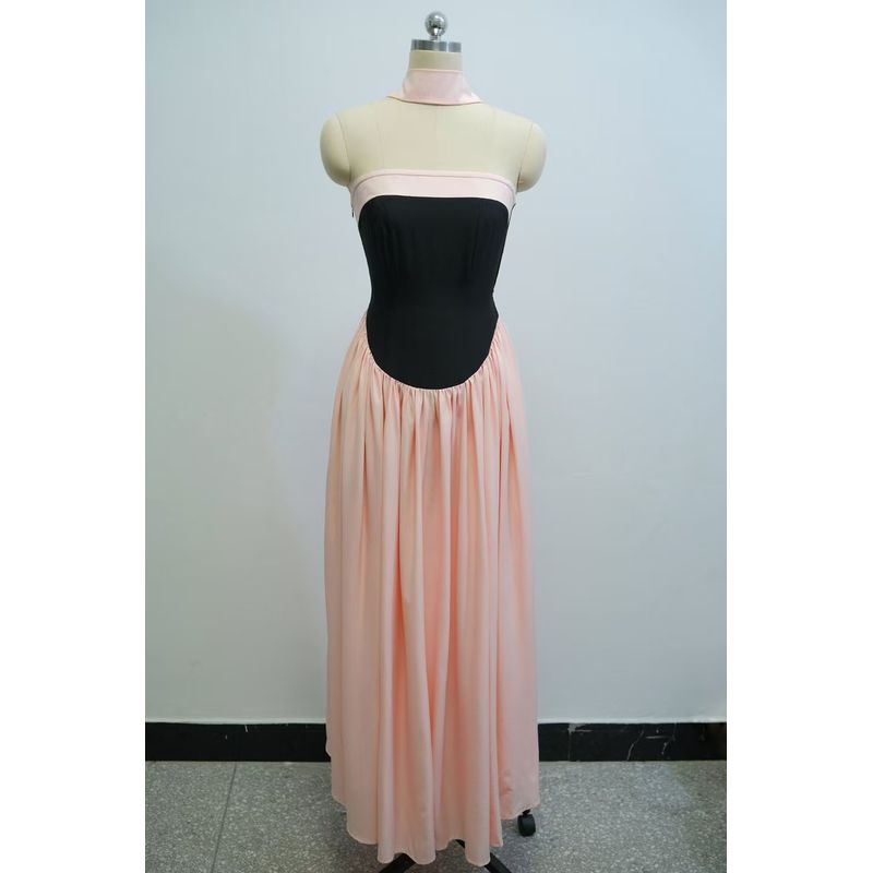 

Fashion Wind Fashion Elegant Contrast Color Stitching Tube Top Ruched Dress Sexy Color Blocked Dress Pink Black S