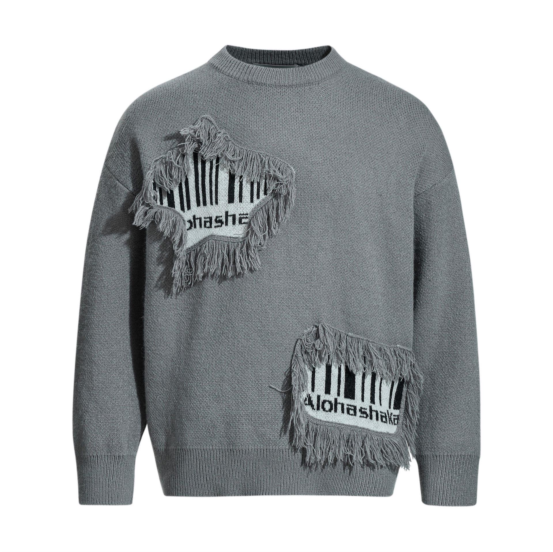 

2025 Unisex Oversized American Style Ripped Fringe Knit Sweater for Autumn/Winter Medium сірий колір