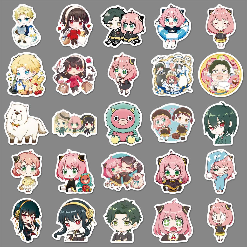 50 Q Version Spy x Family Stickers: Japanese Anime Characters, Cartoon Anya Guka, DIY Decorative Set.