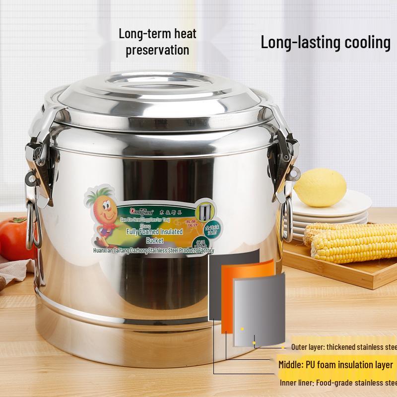 Large Capacity 304 Stainless Steel Insulated Bucket - 3-Layer Thickened Sealed for Rice, Soup, Tea, Hot Water, and Soy Milk