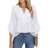Women's Fashion Summer Loose V-Neck Shirt Ruffle Seven Sleeve Casual Top