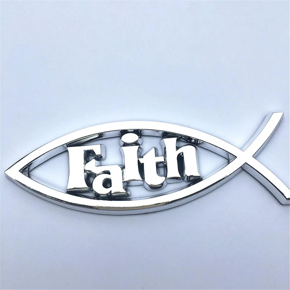 1PCS 14x4.5cm JESUS Fish Silver chrome Christian crafts ABS Car Sticker PEACE FAITH Emblem 3D Badge Decal Auto Accessories