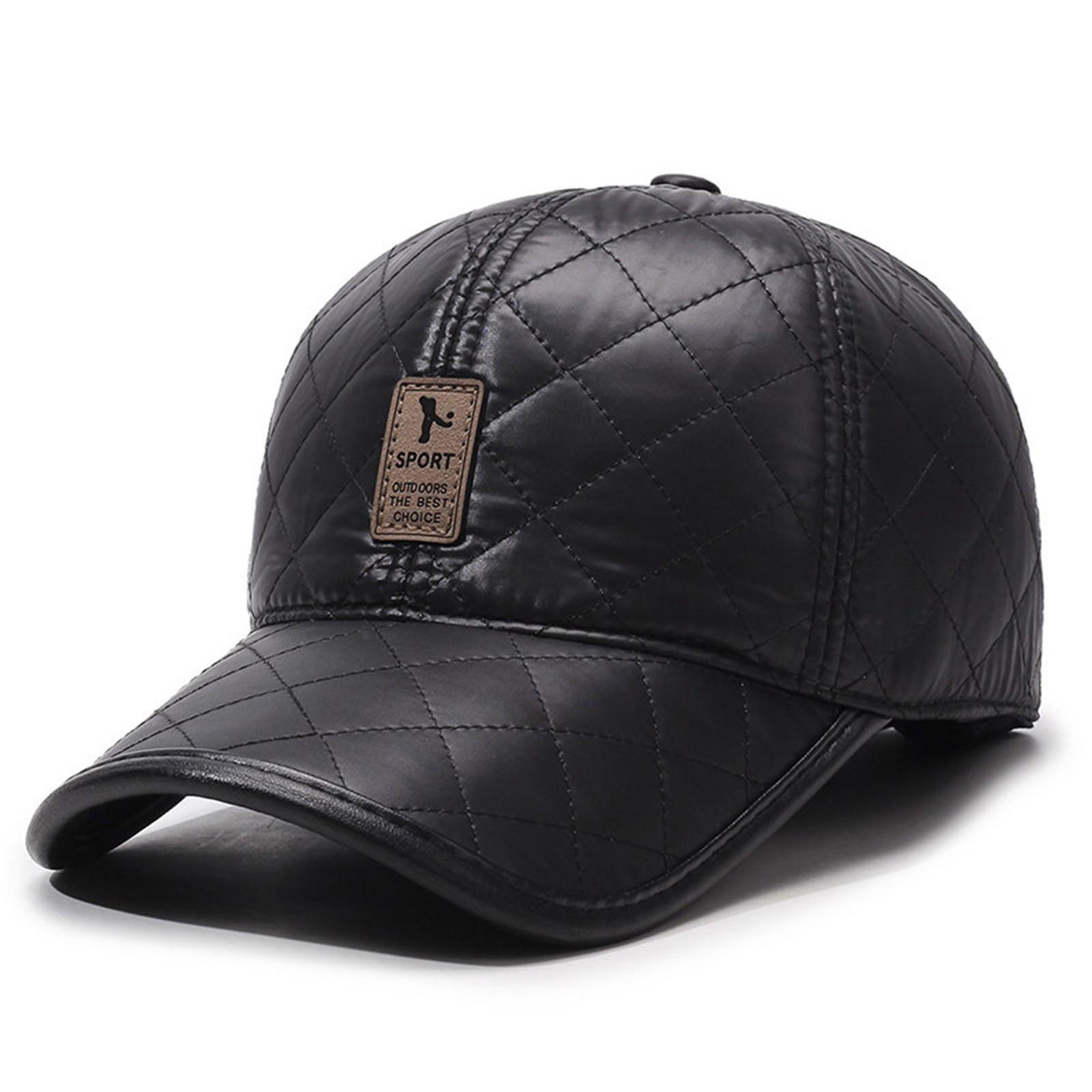 

Зимняя мужская шапка ПУ повседневная теплая толстая кепка бейсболка One Size чёрный