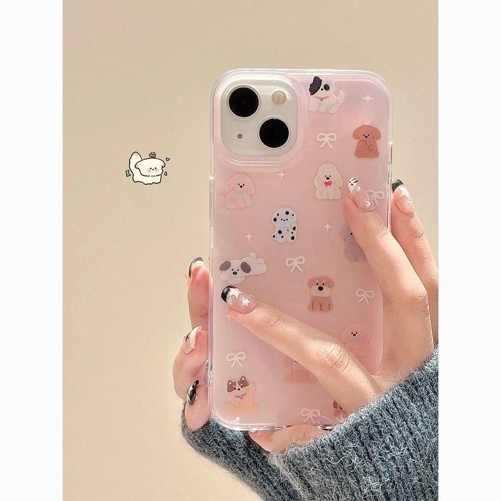 Cartoon bow puppy iPhone17promax mobile phone case Air suitable for Apple 16promax white background imd