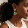 Vintage Turquoise Drop Earrings for Women Bohemian Gold Color Round Stone Dangle Earrings Ethnic Statement Jewelry Party Gift