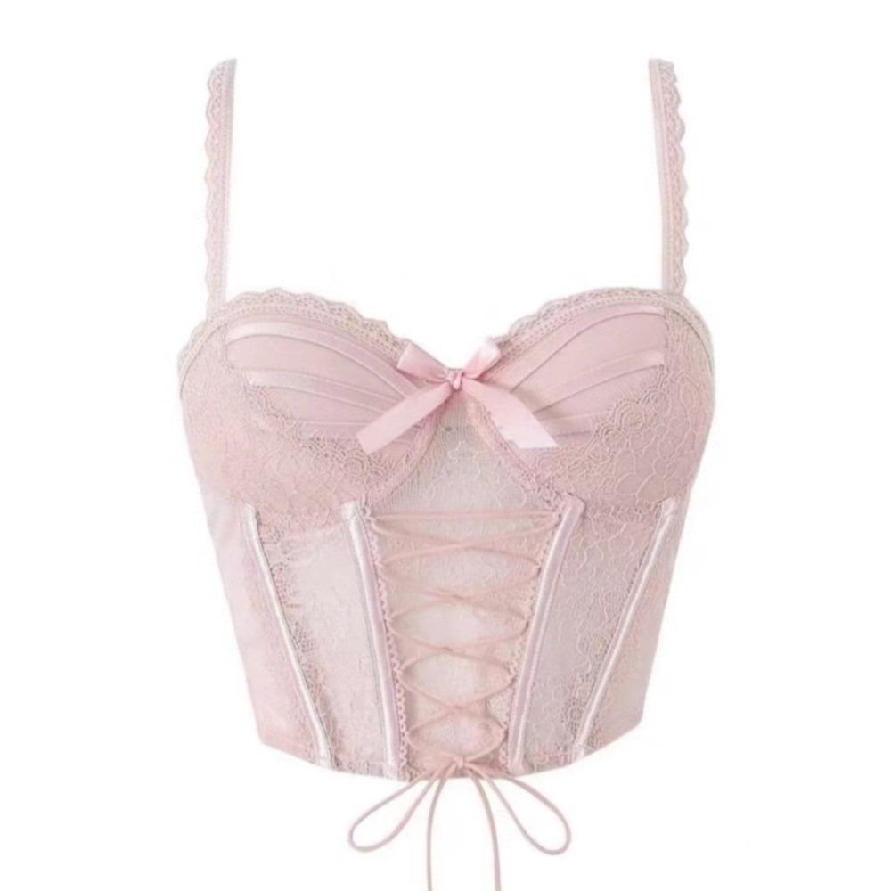 Ruffle Lace Corset Bowknot Slim Crop Tops Sweet Lace Flower Camisole Spicy Girls