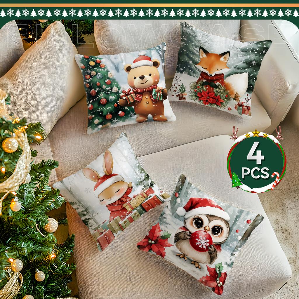 Christmas Style Small Animals Pillowcase Bedroom Sofa Cushion Cover 100% Polyester Living Room Cushion Pillowcase Home Decor