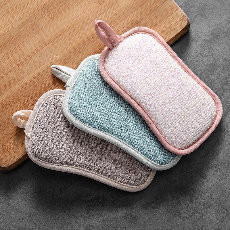 1/2/3pcsNon-Scratch Microfiber Sponge,Multi-Purpose Scrub Sponges For Kitchen Kitchen Gadgets,Cleaning Plate Sponge Kitchenware
