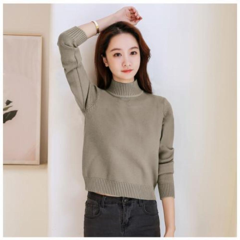 High-waisted Short Knitted Sweater Women's Long-sleeved Versatile Thermal Top Autumn and Winter Semi-turtleneck Thickened Primer Sweater