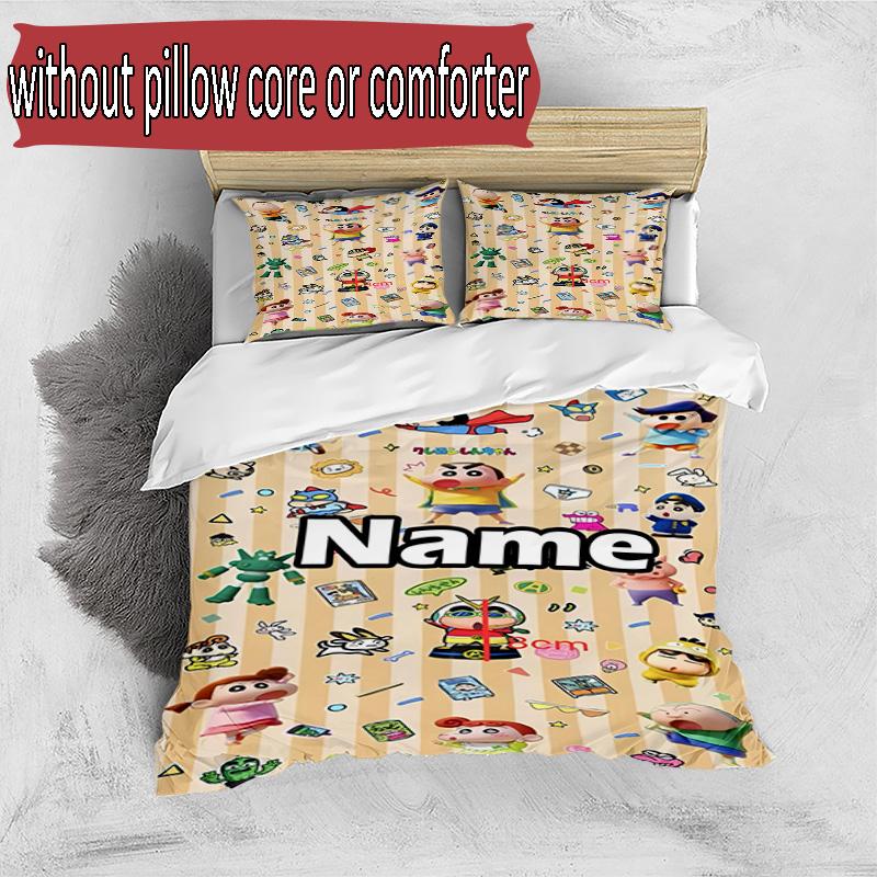 3pcs Duvet Cover Set (1*Duvet Cover + 2*Pillowcase, Without Core), Custom Name Crayon Shin Pattern Bedding Set, Home Bedroom Decor Gift