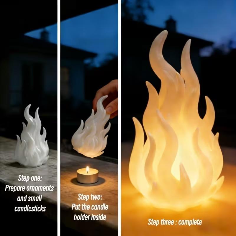 3D Printed White Flame Night Light Portable Battery Operated Decor Figurine for Party Christmas Home Decor