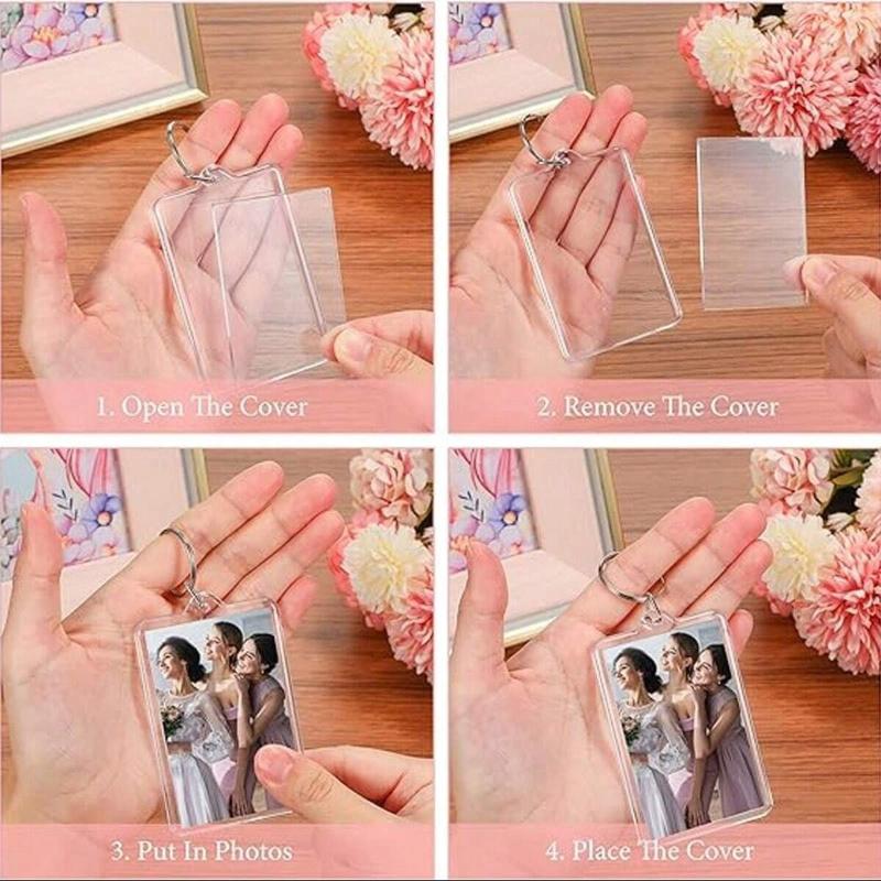 10Pc Acrylic Photo Frame Keychain Clear Picture Insert Blank Keyrings For Double-Sided Photos Diy Supplies