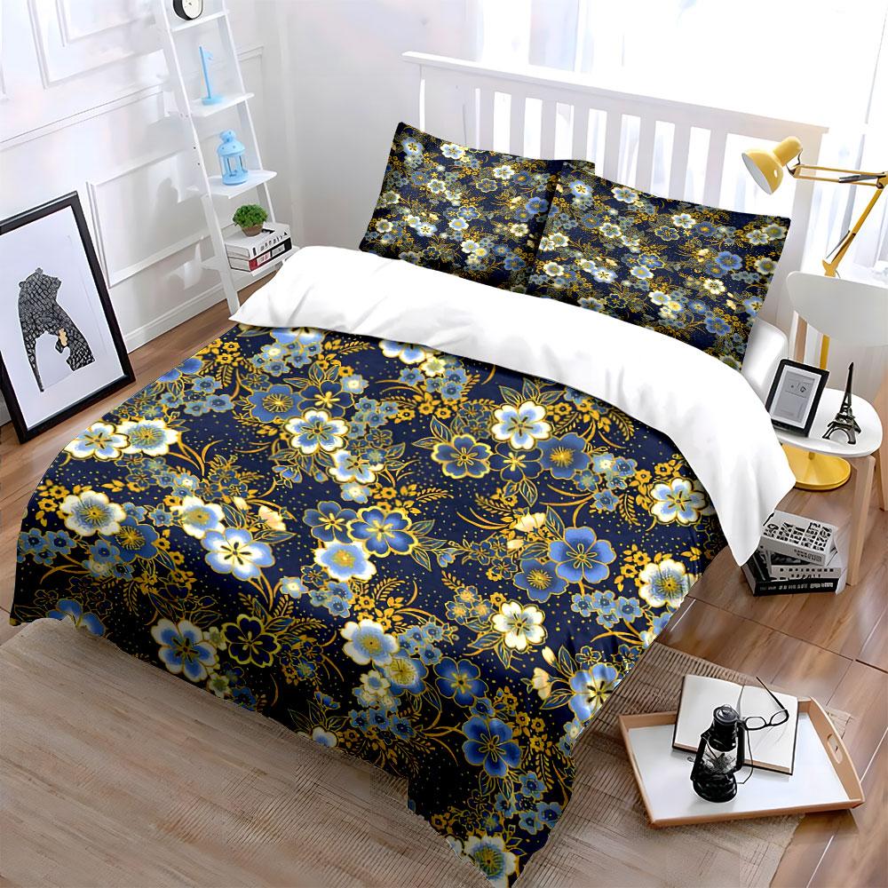 Floral Pattern Home Decor Set Soft Comfortable Duvet Cover Bedding Set Included 1*Duvet Cover & 2*Pillowcases, Gift