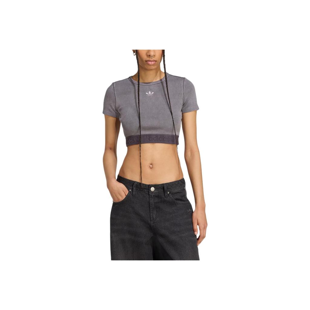 Adidas Originals Essentials Rib Washed Slim Fit Fashion Short Sleeve T-Shirt Women Tops JW3573