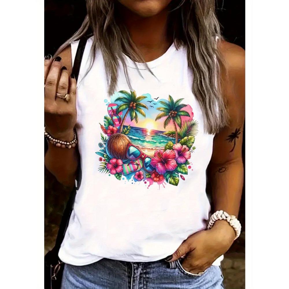 Hawaiian tropical vacation printed casual vest top S