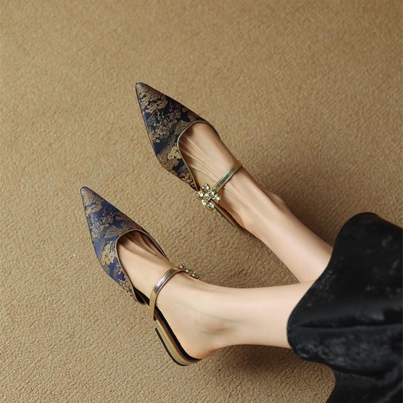 Fashion Shoes Woman 2025 Loafers Female Slippers Thin Heels Flock Luxury Slides Cover Toe Med New Designer Flat Fabric Fashion Elegant