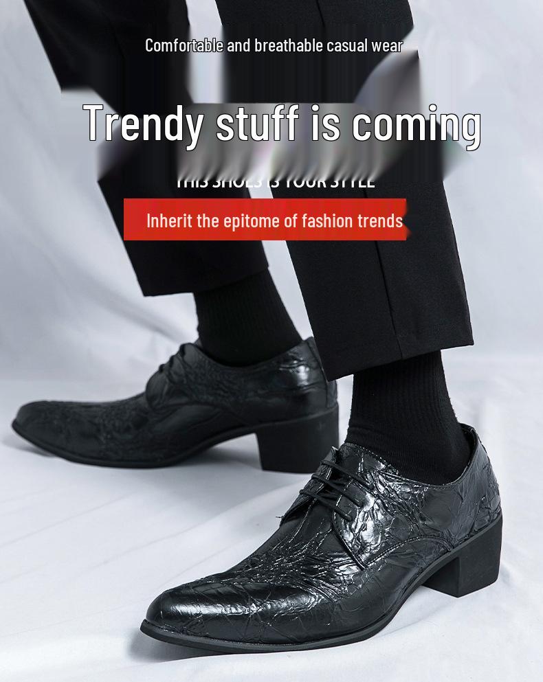 Men's Large Size Pointed Toe Retro Leather High Heel Cuban Shoes for Banquets