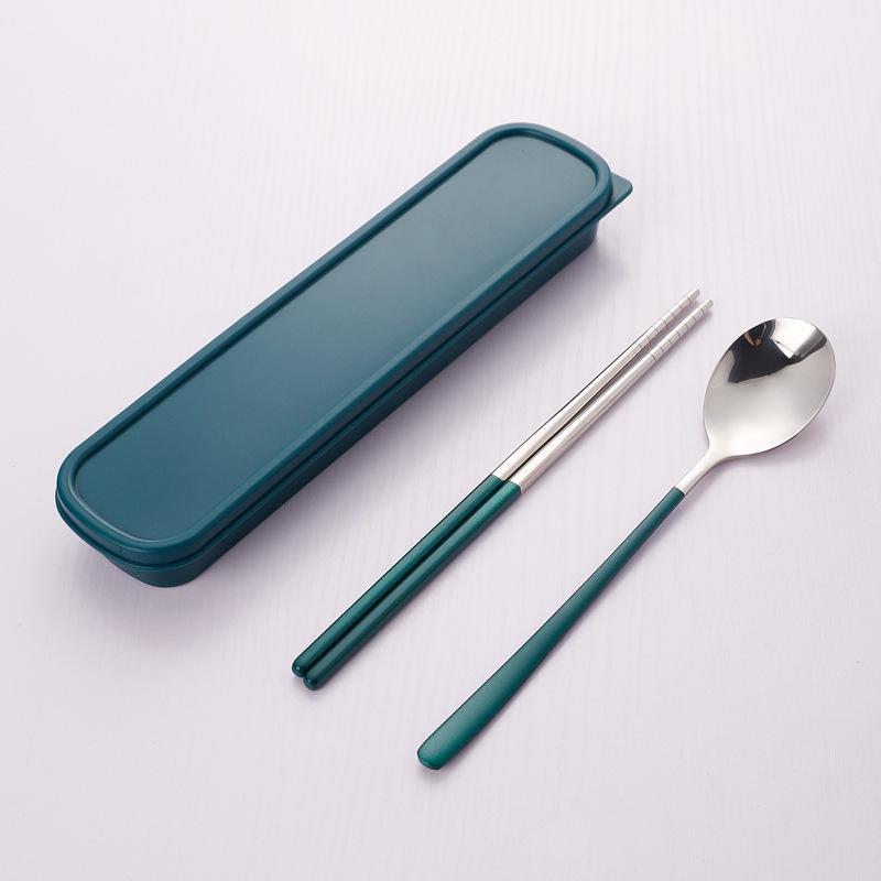 Korean Portable Stainless Steel Cutlery Set: Spoon, Fork & Chopsticks with Travel Box. Custom Logo Option Available.