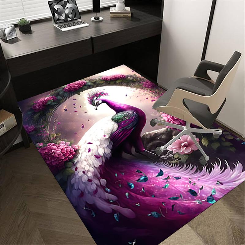 1pc Peacock Fantasy Themed Rug for Home Decor, Non-slip Office Carpet, Chair mat, Outdoor Mat, Christmas and Halloween gifts-0731011