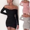 Elegante Dames Lange Mouwen Off Shoulder Avond Cocktailfeest Club Bodycon Mini Jurk Us