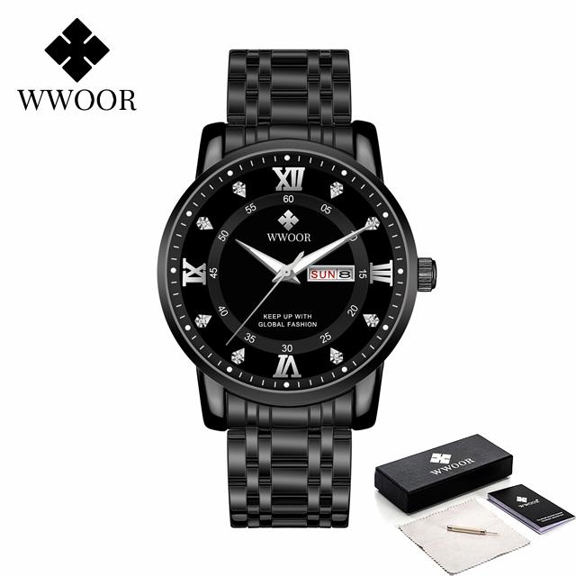 WWOOR Mens Watches Top Brand Luxury Watch For Men Casual Waterproof Luminous Stainless Steel Quartz Wristwatch Relogio Masculino