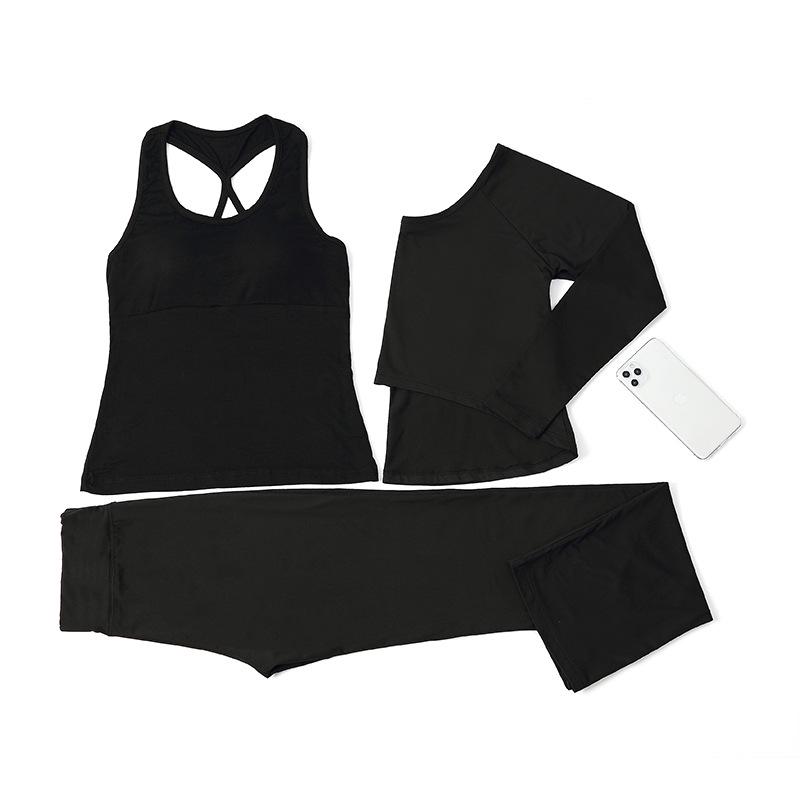 Women's Korean-Style Slimming Yoga Set with Chest Pads - Nude-Feel Double-Sided Brushed Medium-Long Sleeves