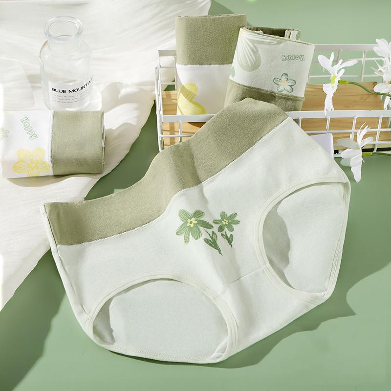 4Pcs Cotton Women's Panties High Waist Body Slimming Underwear Plus Size Breathable Cute Panty Girls Briefs Soft Female Lingerie